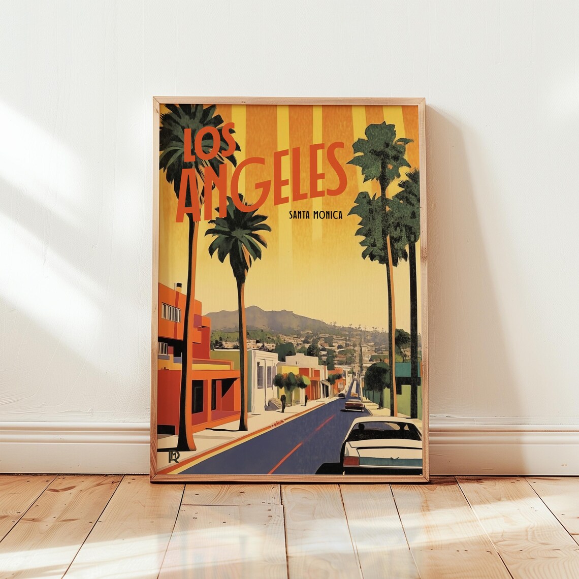 Los Angeles Santa Monica Vintage Travel Poster Retro Street Sunset Art