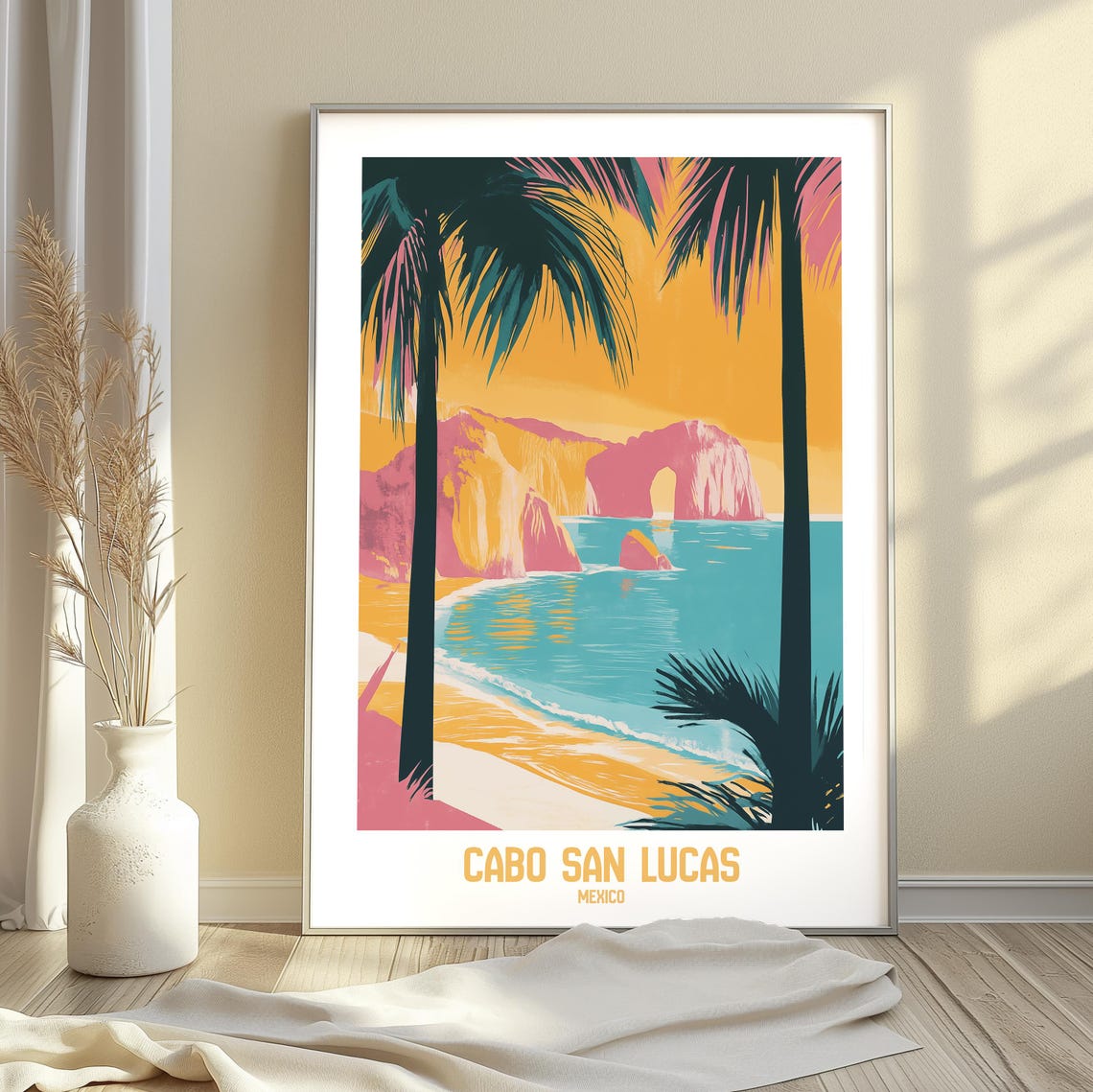 Cabo San Lucas Mexico El Arco Rocky Beach Palms Sunset Poster