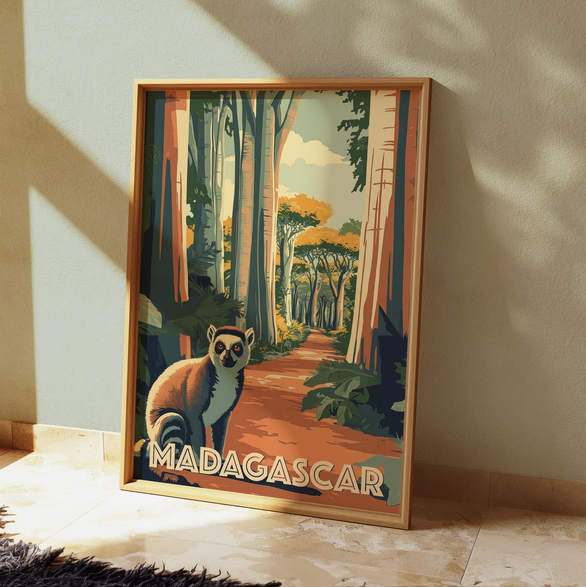 Madagascar Baobab Alley Ring Tailed Lemur Vintage Travel Poster - Image 3
