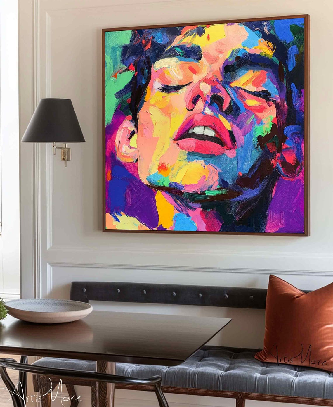 Expressive Abstract Man Face Neon Color Open Mouth Canvas Poster - Image 4
