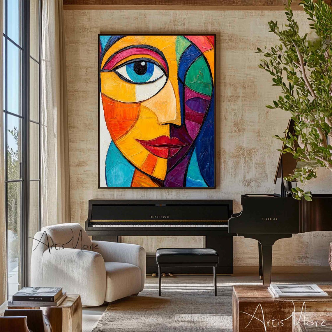 Original Woman Painting Abstract Woman Face Art Colorful Female Figure Texture Wall Art Abstract Lady Portrait Painting Fashion Wall Decor - Image 4