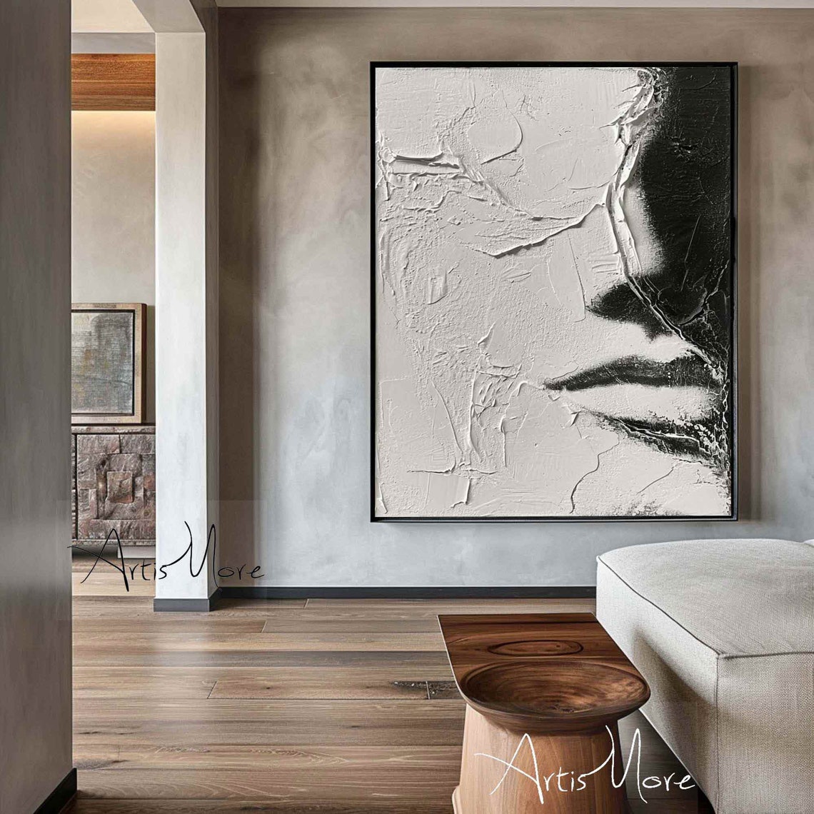 Abstract Woman Faceless Painting Abstract Figure Wall Art Black White Texture Painting Female Woman Portrait Art Modern Living Room Painting - Image 4