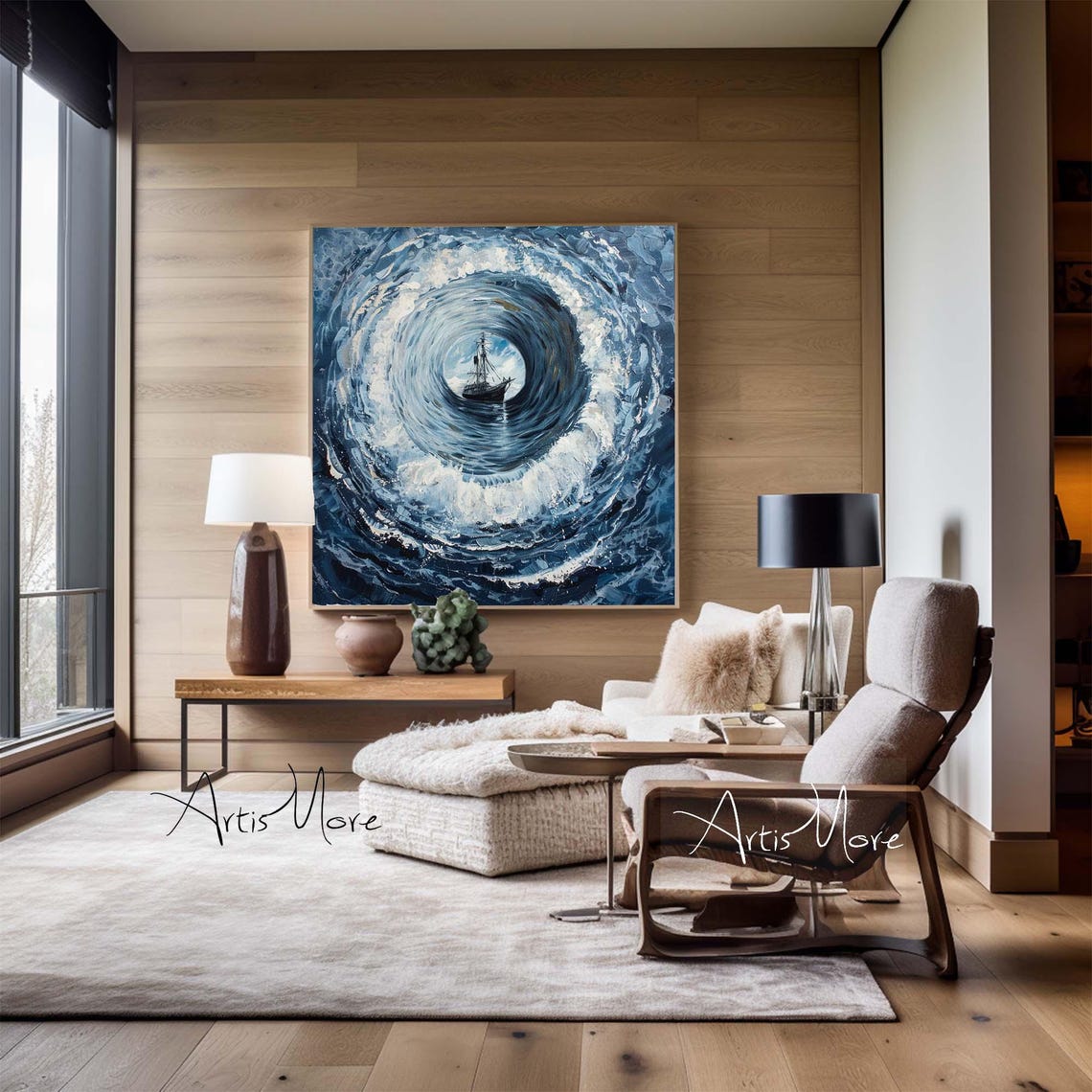Tall Ship Ocean Whirlpool Swirl Dramatic Wave Tunnel Art Poster - Image 4