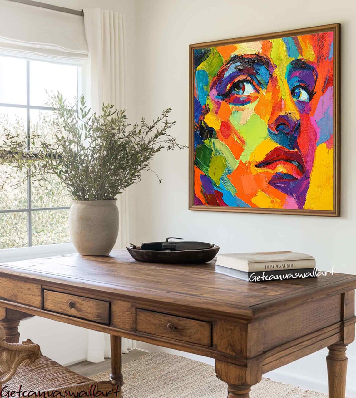 Rainbow Abstract Man Face Looking Up Mosaic Color Canvas Poster - Image 2