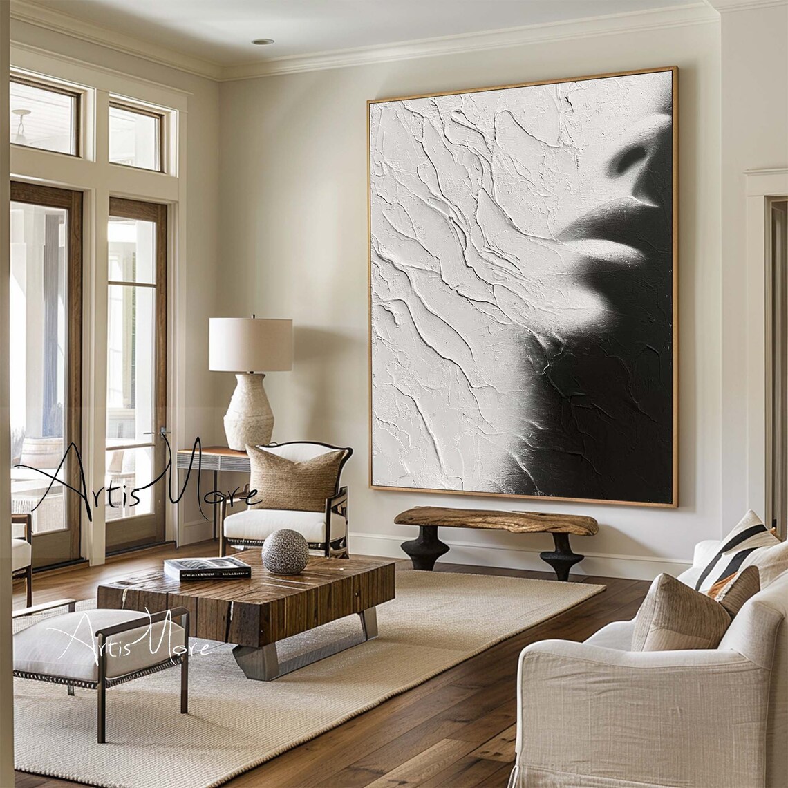 White Black Woman Face Profile Sculptural Texture Abstract Portrait Wall Art - Image 4