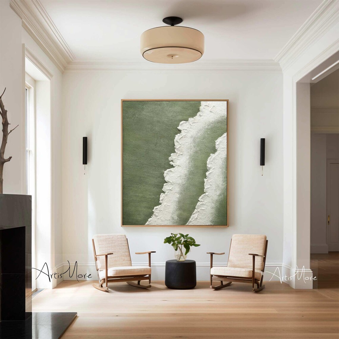 3d Green Minimalist Beach Painting Texture Wall Art Ocean Wave Painting On Wabi Sabi Wall Art Living Room Painting Fashion Wall Decor - Image 4