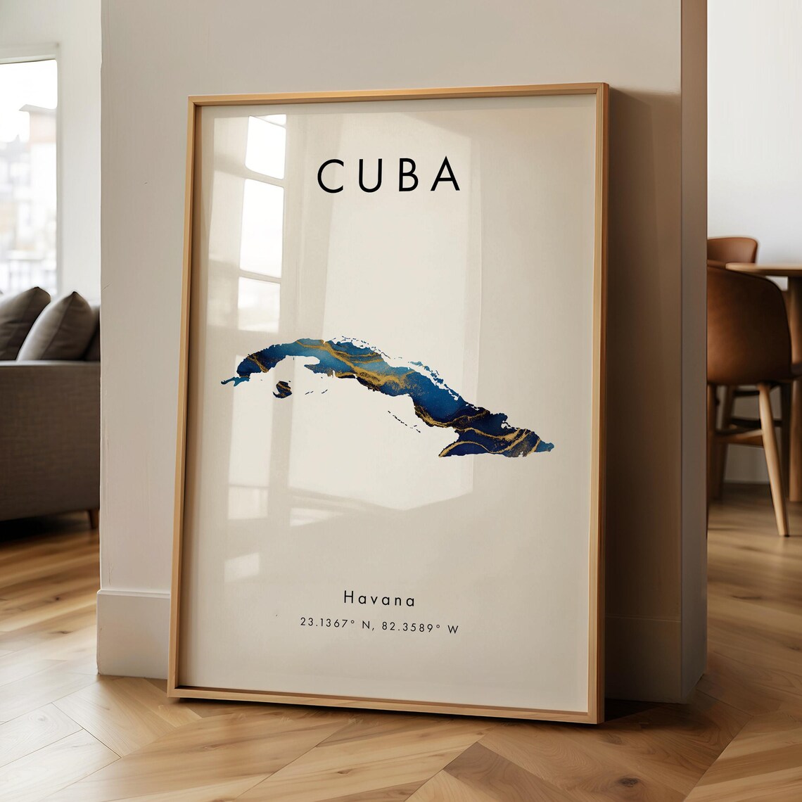 Blue And Gold North America Map Art Print