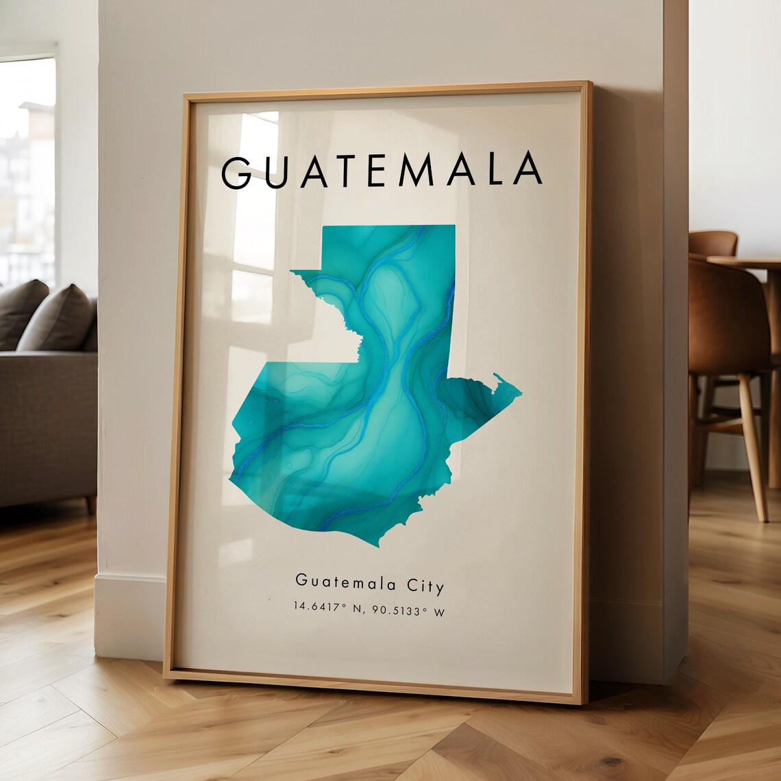 Guatemala Map Printed Poster Turquoise And Blue North America Wall Art Print Home Decor Geography Gift Wallpaper