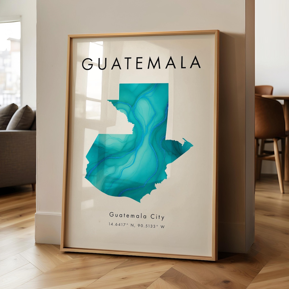 Modern Guatemala City Map Turquoise Watercolour Travel Poster