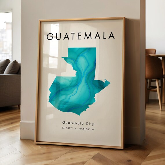 Guatemala Map Printed Poster Turquoise And Blue North America Wall Art Print Home Decor Geography Gift Wallpaper