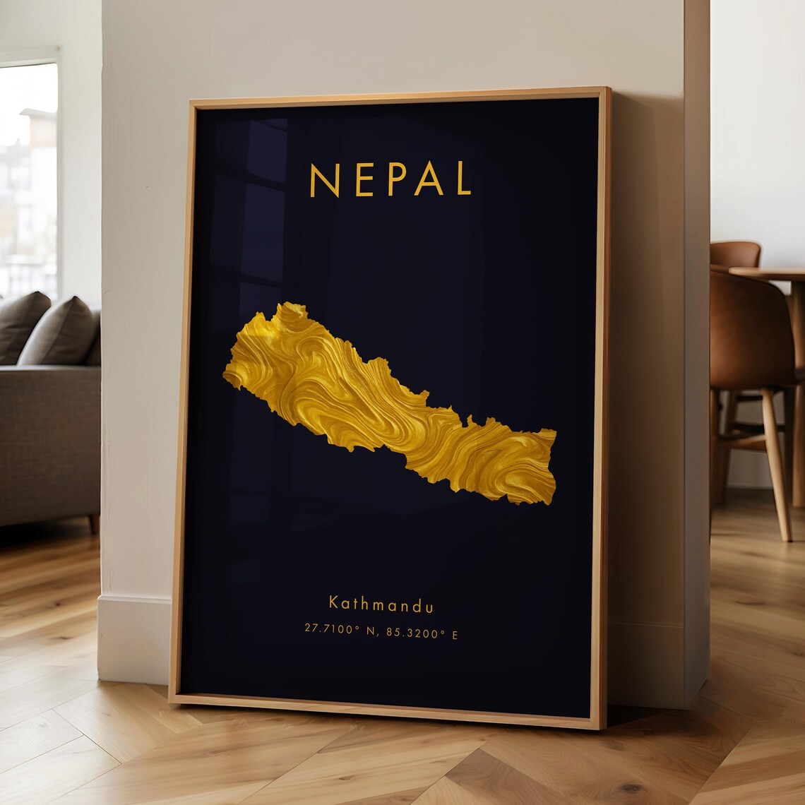 Nepal Map Printed Poster Gold Asia Wall Art Print Home Decor Geography Gift Wallpaper