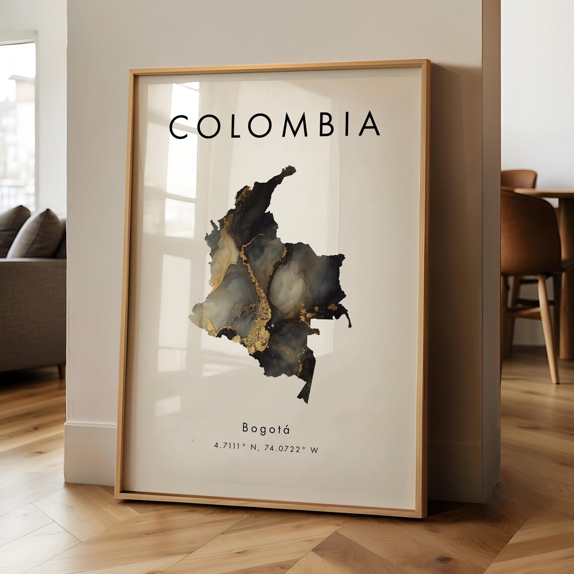 Colombia Map Black and Gold Travel Poster