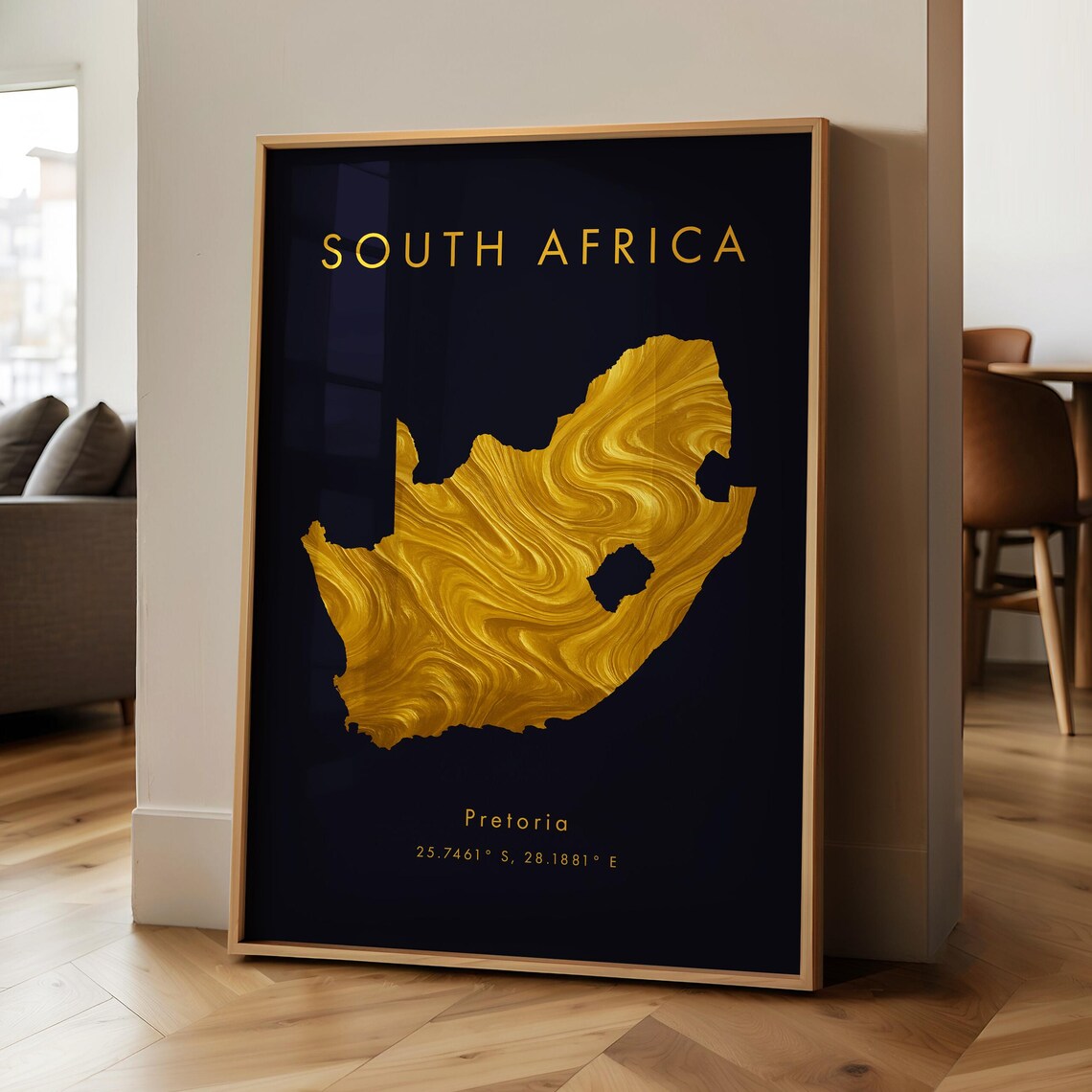 South Africa Map Printed Poster Gold Wall Art Print Home Decor Geography Gift Wallpaper