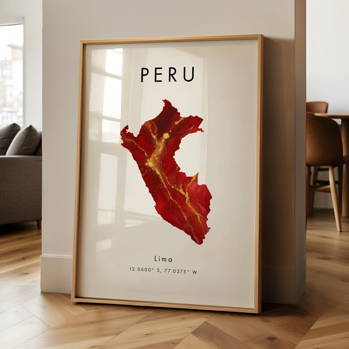 Peru Map Travel Poster, South America Wall Art