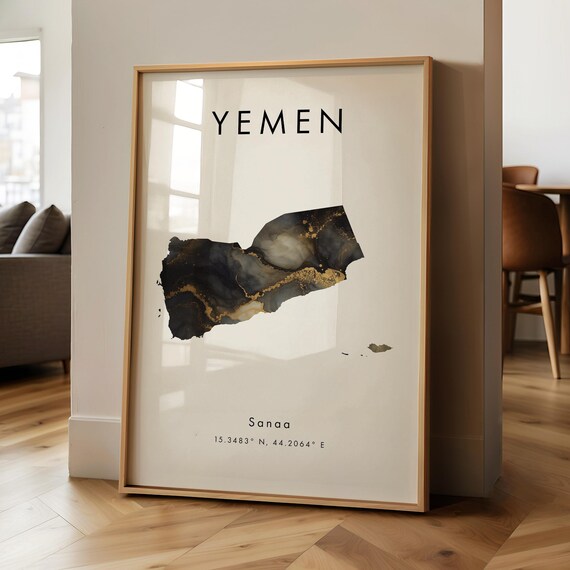 Yemen Map Printed Poster Black And Gold Asia Wall Art Print Home Decor Geography Gift Wallpaper