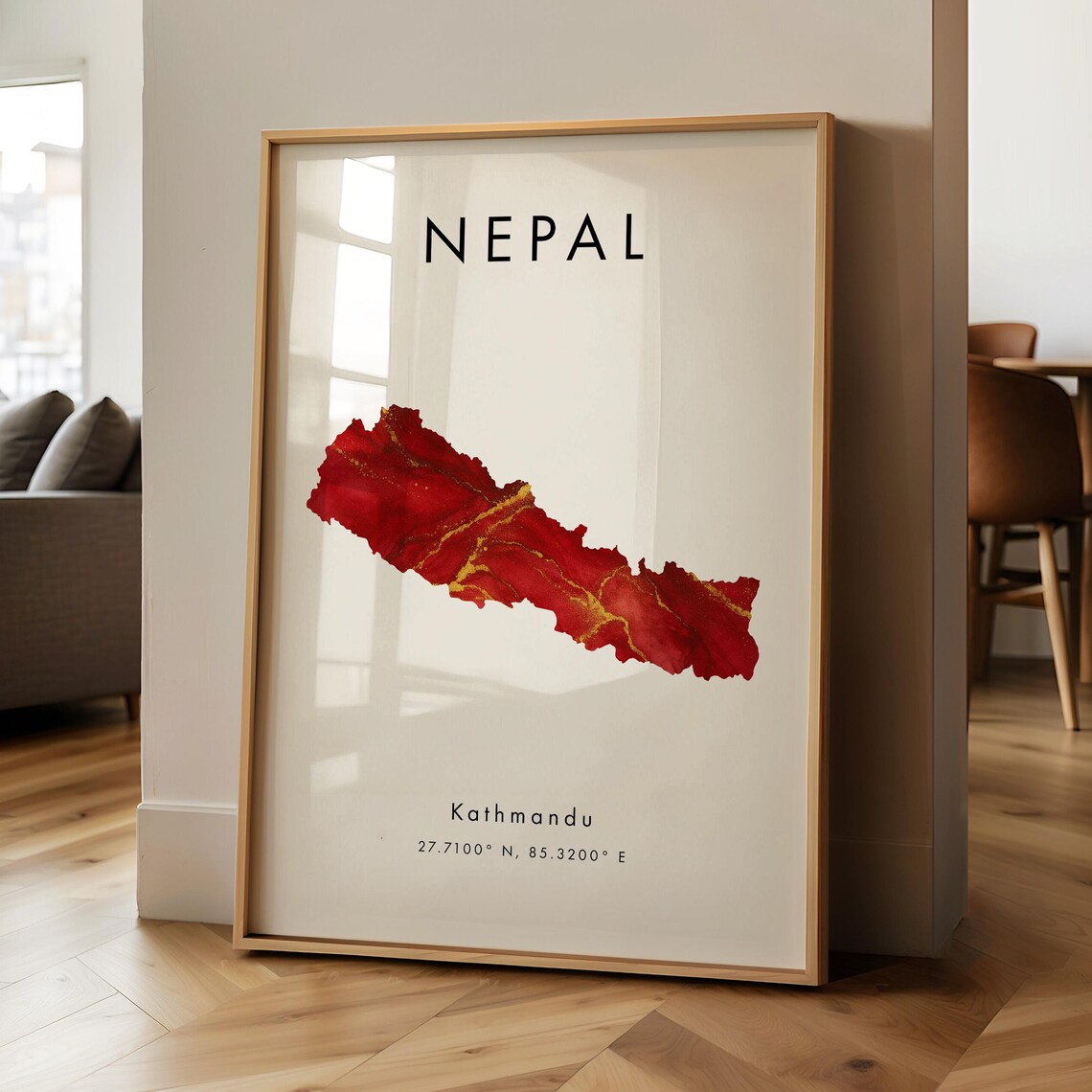 Nepal Map Travel Poster, Asia Geography Wall Art