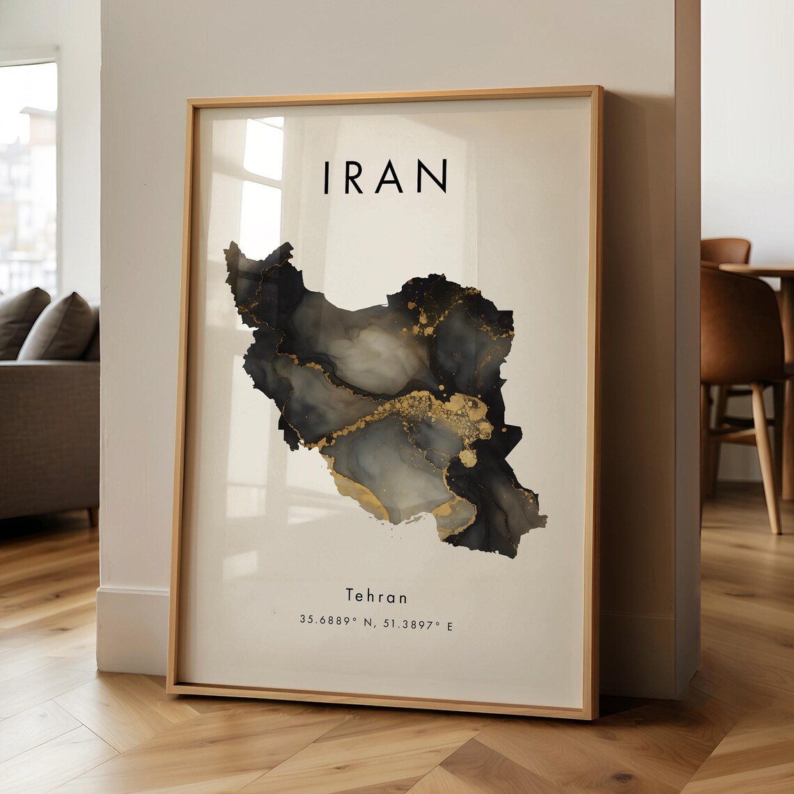 Iran Map Black And Gold Travel Poster, Asia