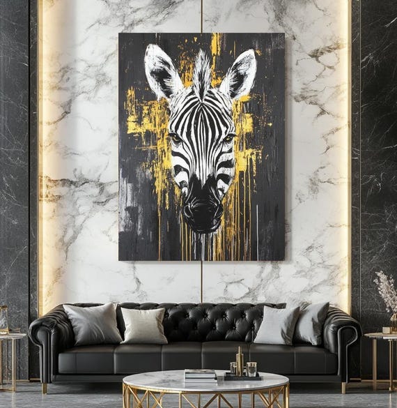 Zebra Canvas Wall Art Abstract Black Gold Animal Print Modern Safari Decor For Office Living Room Or Luxury Urban Space