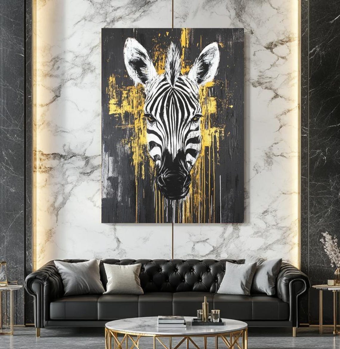 Black And Gold Zebra Portrait Dramatic Safari Striped Art Poster