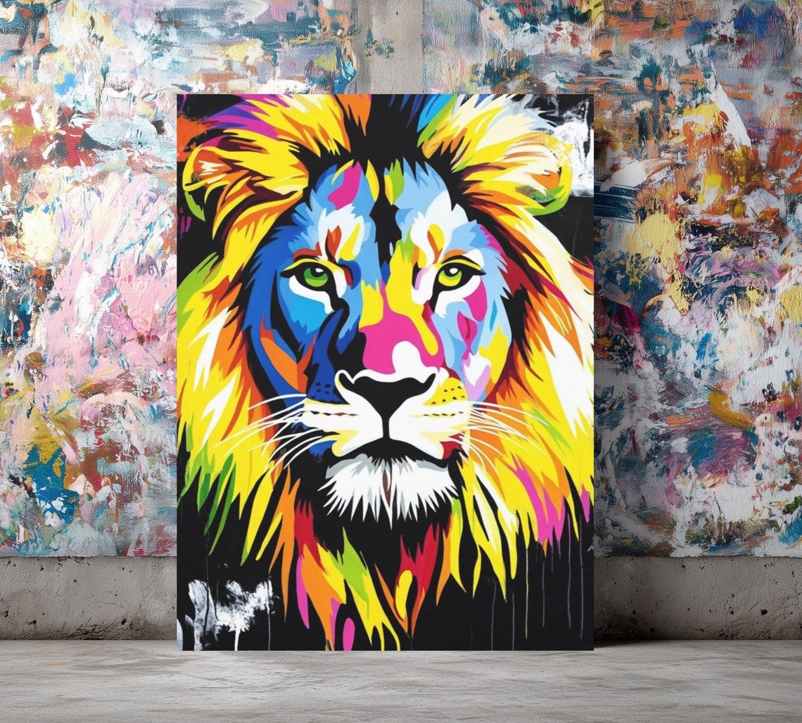Colorful Lion Canvas Art Bold Pop Animal Print