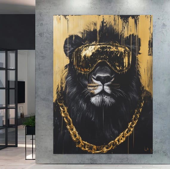 Luxury Gold Lion Wall Art Black And Canvas Bold Statement Print For Modern Home Decor Large African Animal Artwork