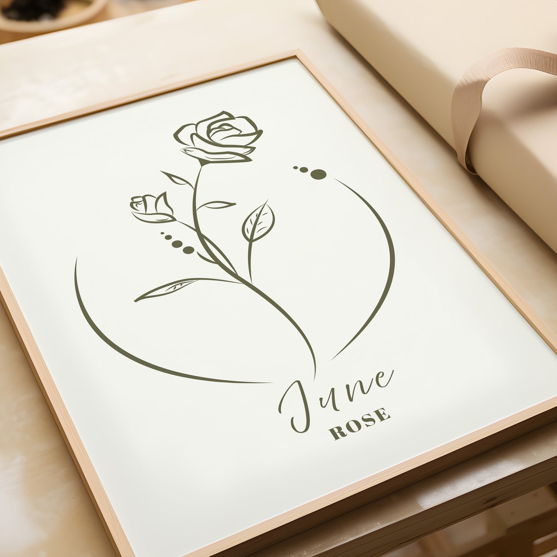 June Rose Birth Flower Elegant Minimalist Botanical Line Art Poster - Image 2