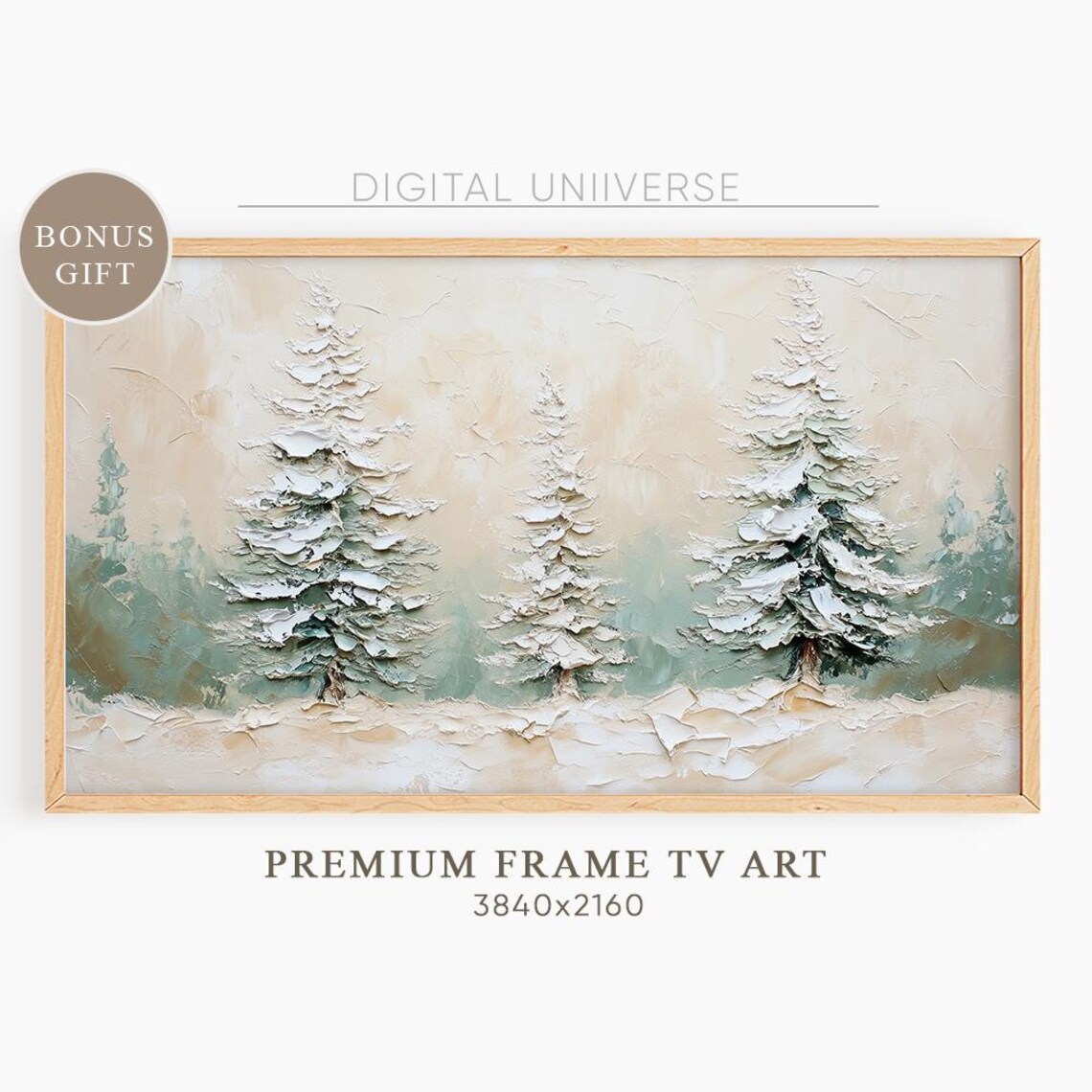 Snow Covered Pines Textured Impasto Winter Evergreen Trees Wall Art