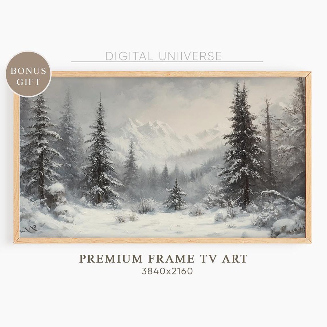 Snowy Mountain Forest with Towering Pines Winter Landscape Wall Art