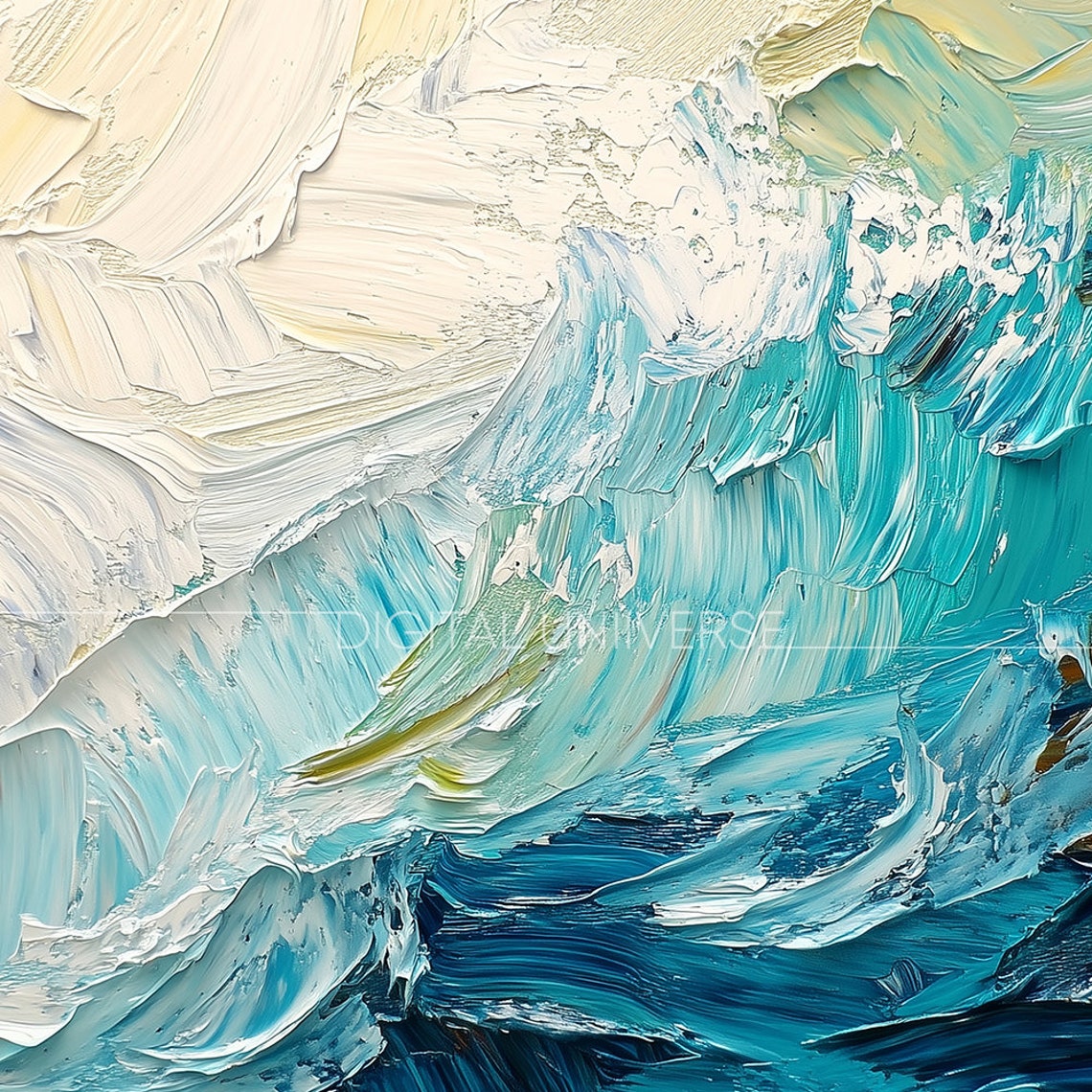 Abstract Blue Wave Swirl Dynamic Impasto Ocean Waves Art Wall Art - Image 3