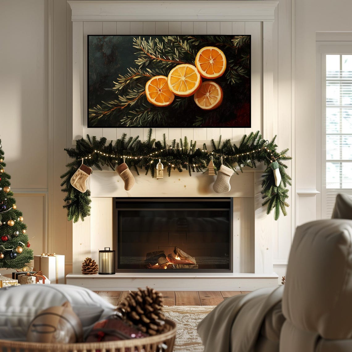 Dried Orange Slices on Pine Branches Dark Vintage Botanical Wall Art - Image 7