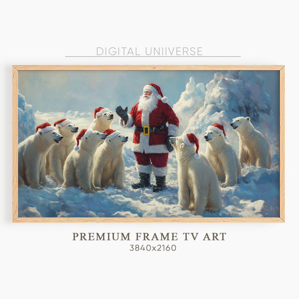 Santa Claus Polar Bears Santa Hats Snowy Arctic Christmas Poster