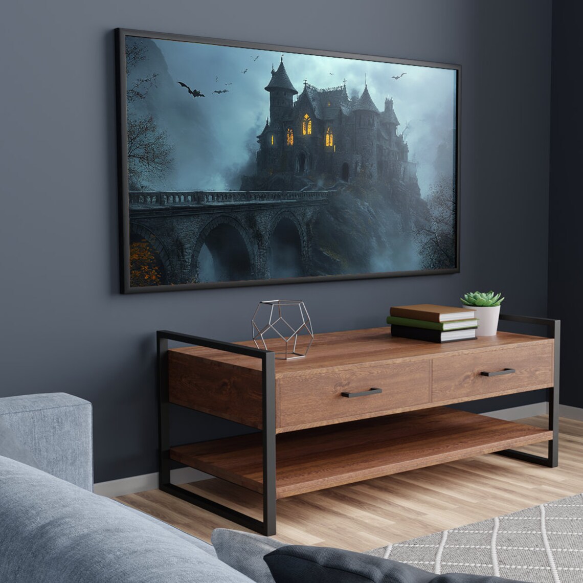 Gothic Haunted Castle on Cliff Moody Nightmare Halloween Wall Art - Image 5