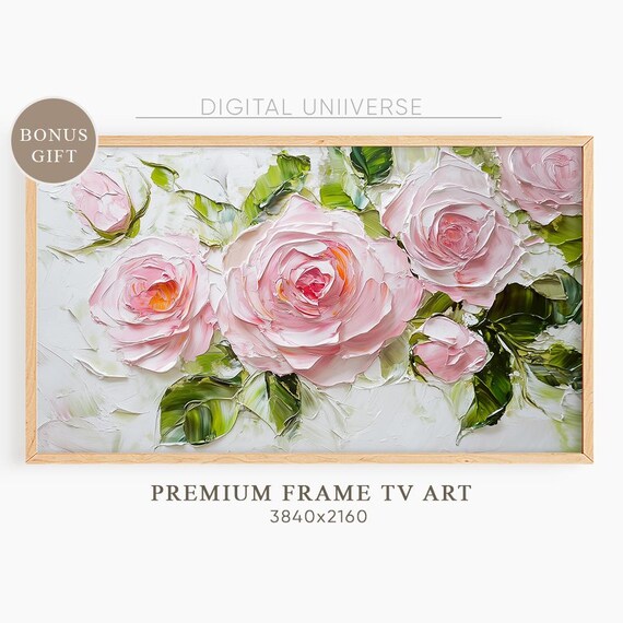 Blush Pink Roses Impasto Oil Painting Textured Floral Wall Art