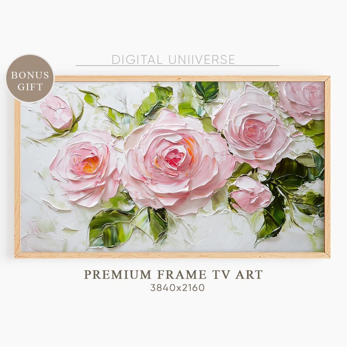 Blush Pink Roses Impasto Oil Painting Textured Floral Wall Art