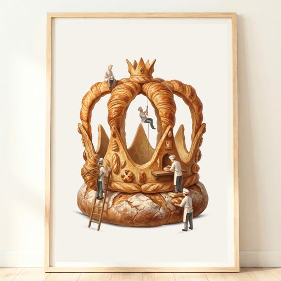Surreal Food Wall Art Bread Crown Print Statement Kitchen Decor Whimsical Artisan Unique Artwork