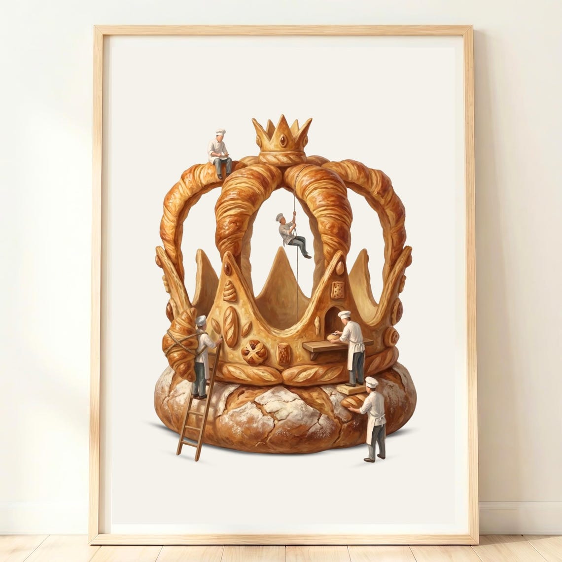 Surreal Croissant Bread Crown Tiny Chefs Whimsical Bakery Poster