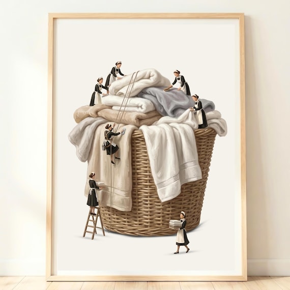 Laundry Basket Wall Art, Japandi Utility Room Poster