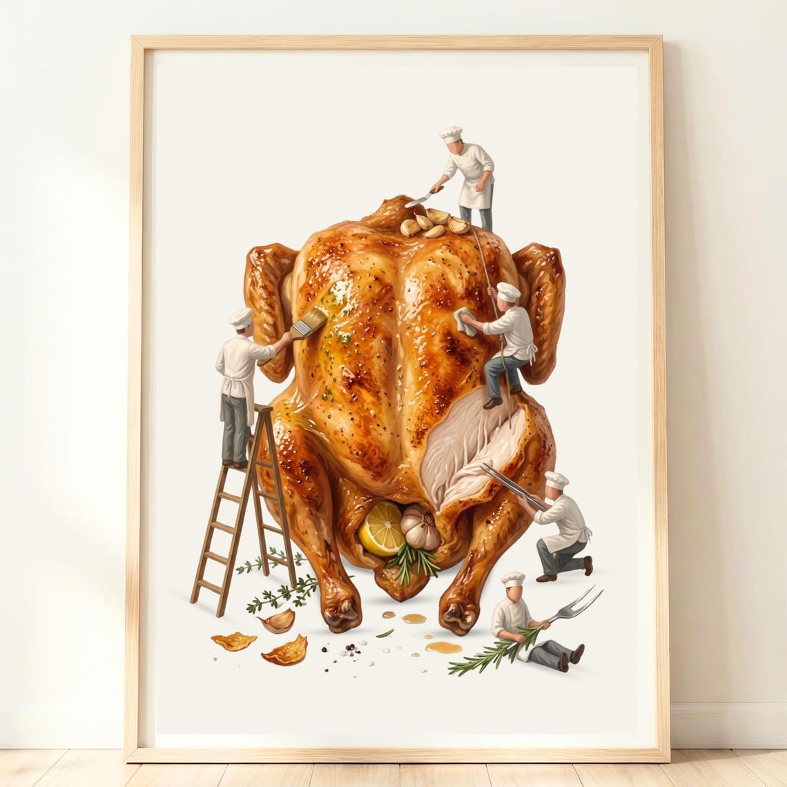 Giant Roast Chicken With Tiny Chefs Funny Sunday Dinner Kitchen Poster