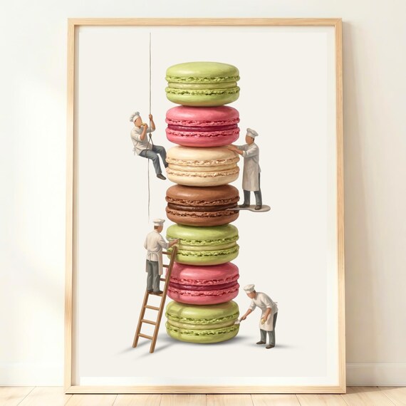 Macaron Tower Wall Art French Macaroon Stack Print Pastel Dessert Poster Parisian Decor