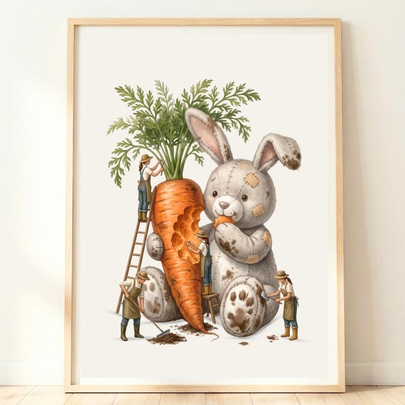 Bunny Wall Art Farm Nursery Decor Woodland Baby Shower Gift Teddy Bear