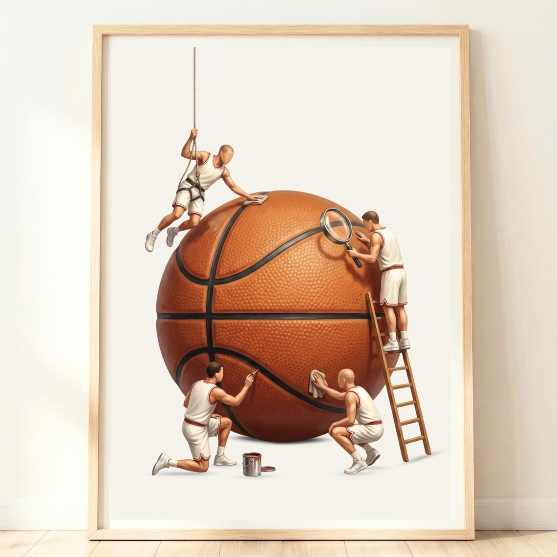 Giant Basketball Tiny Players Polish Whimsical Sports Game Room Poster