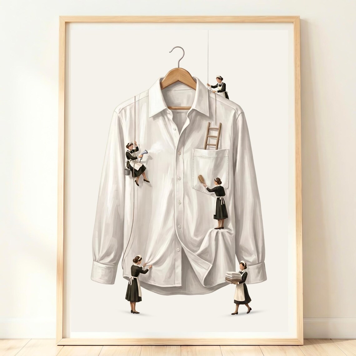 Maid Surreal Laundry Print, Whimsical Housekeeping Decor