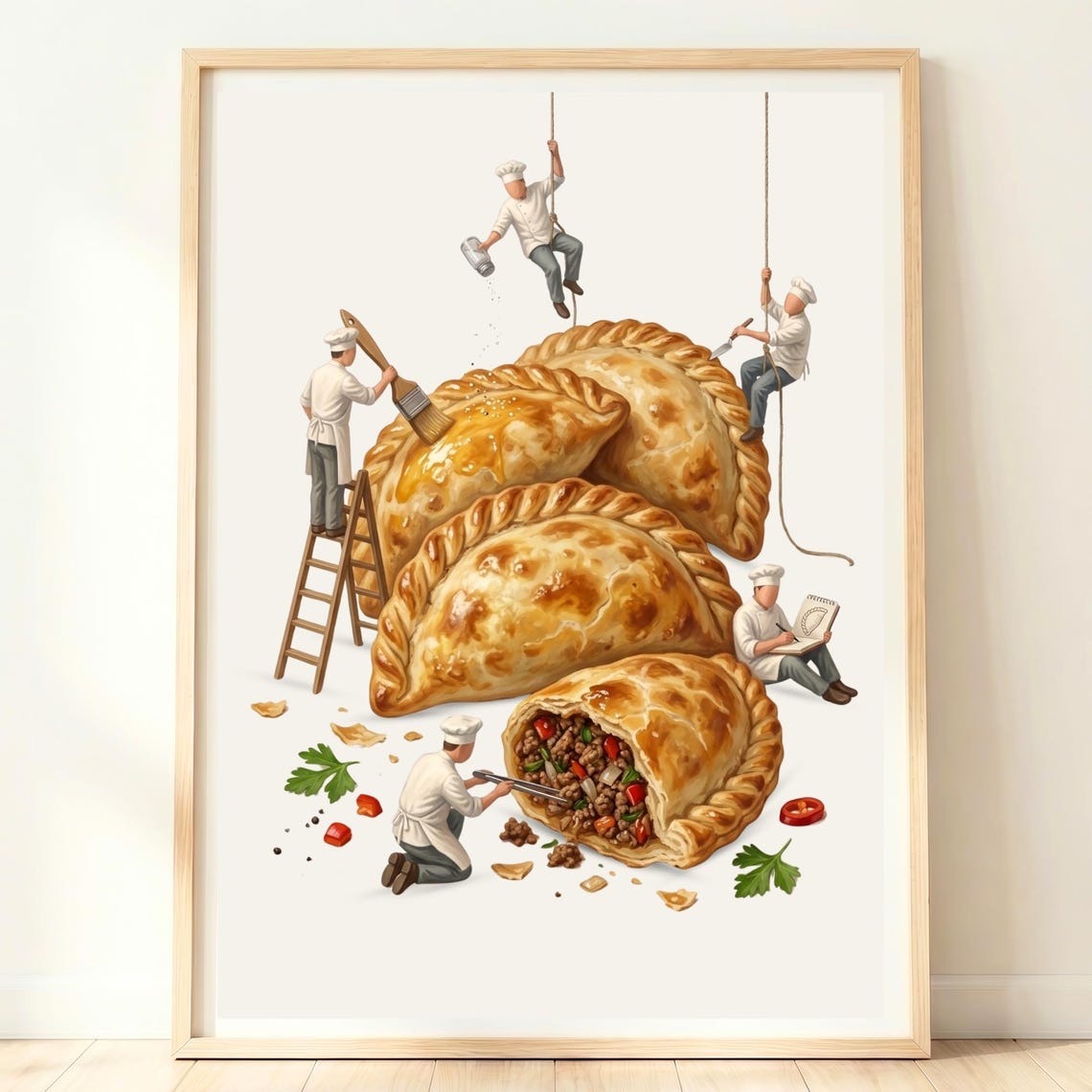 Giant Empanadas With Tiny Chefs Funny Latin Food Kitchen Art Poster