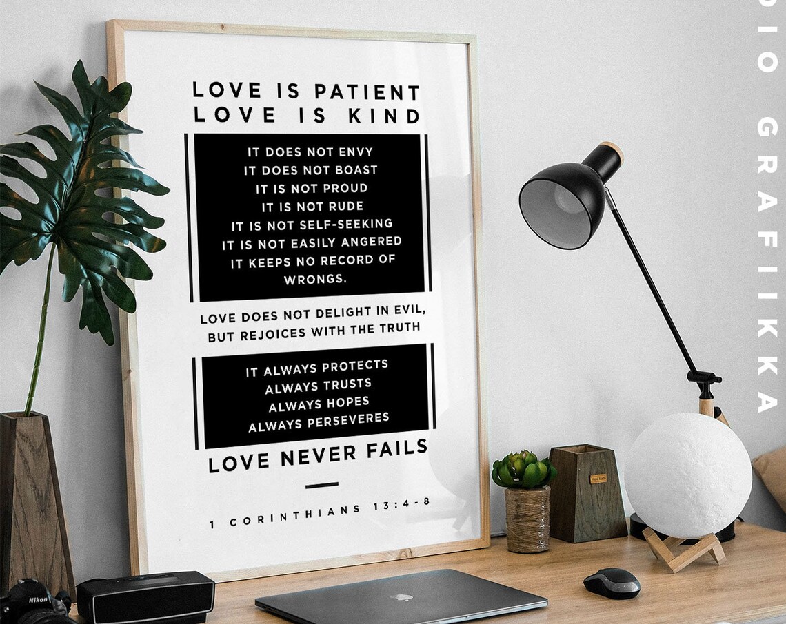1 Corinthians 13:4-8 Bible Verse, Modern Minimalist Art Print - Image 3