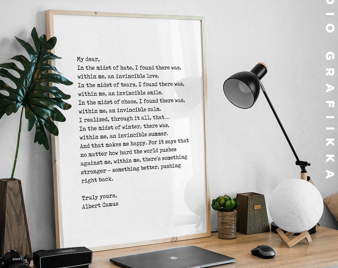 Albert Camus Invincible Summer Typewriter Quote Minimalist Poster - Image 3