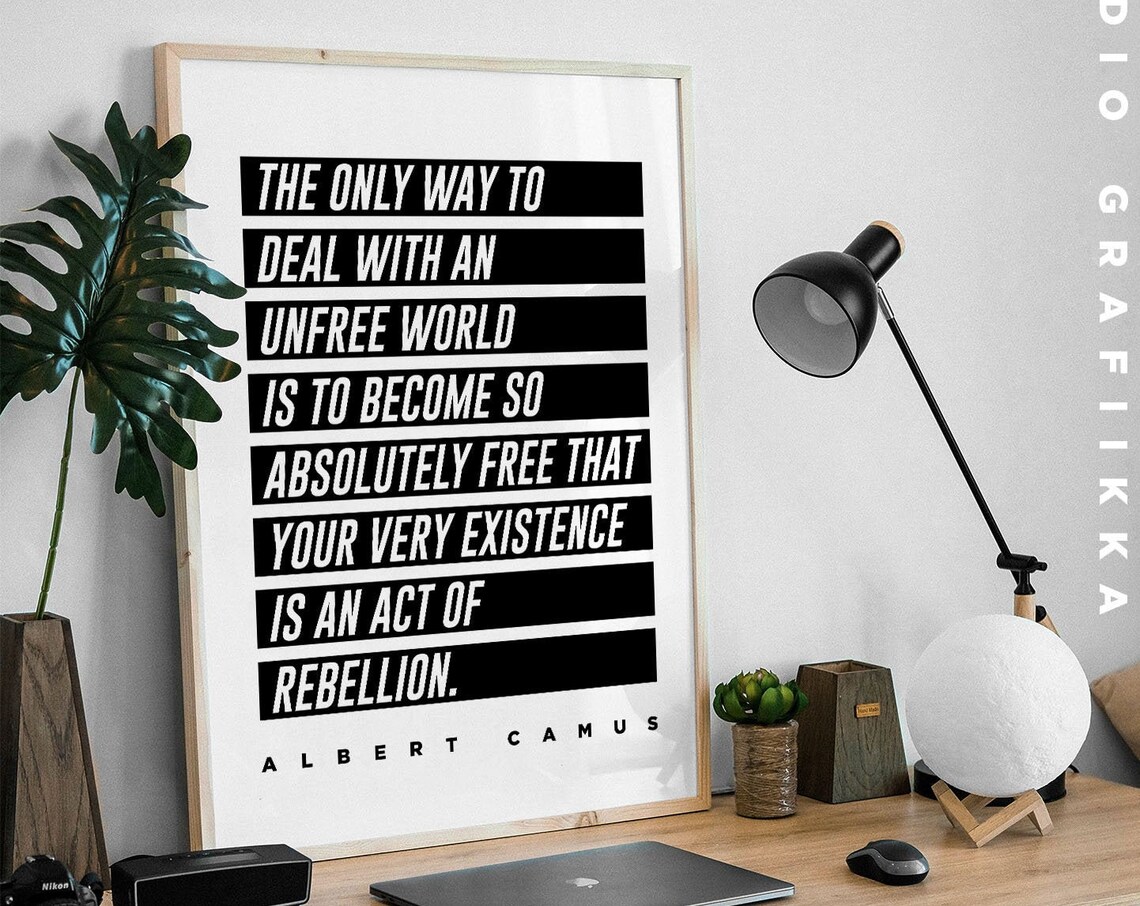 Albert Camus Unfree World Rebellion Bold Typography Quote Poster - Image 3