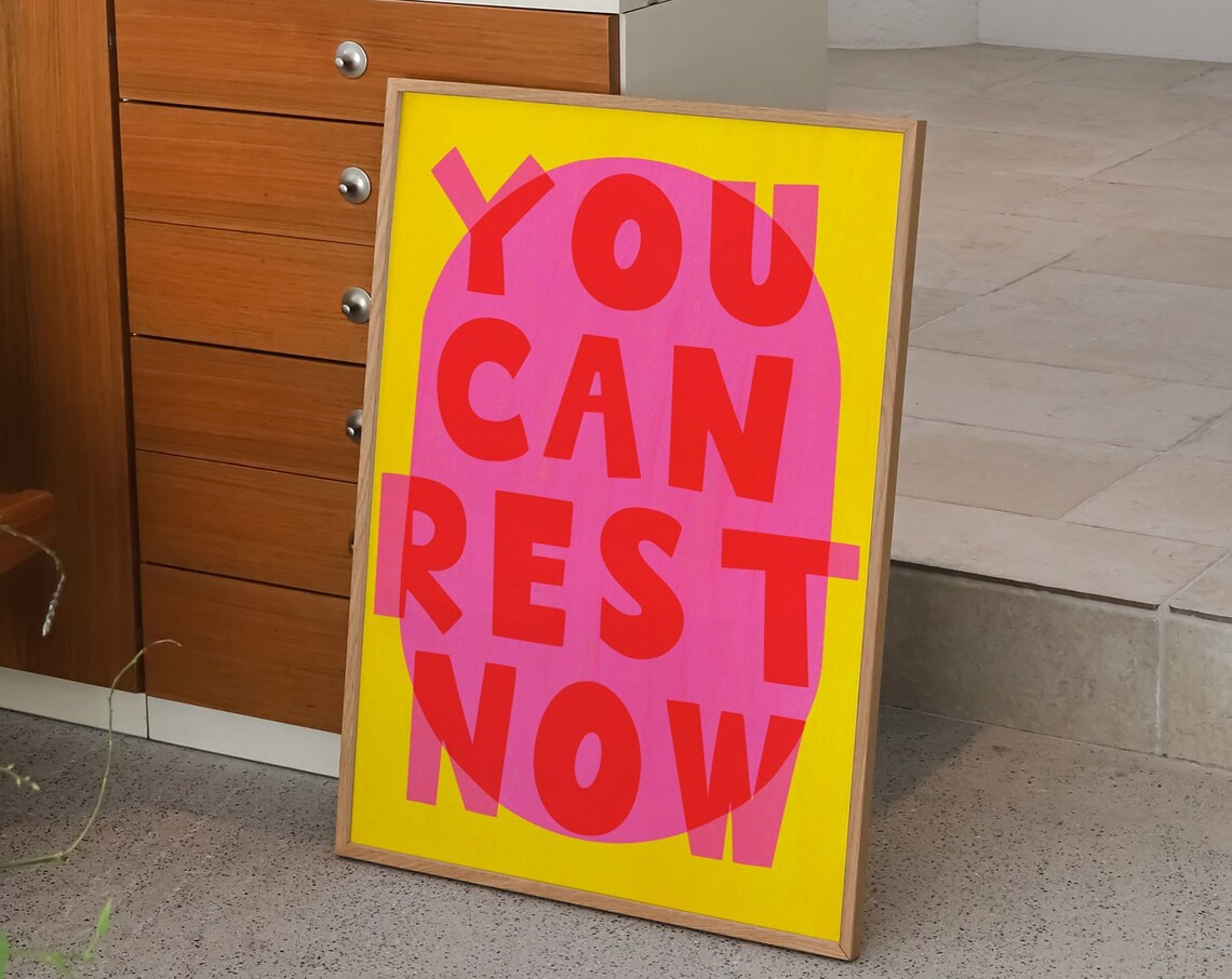 You Can Rest Now Bold Typography Self Care Quote Minimalist Wall Art - Image 3