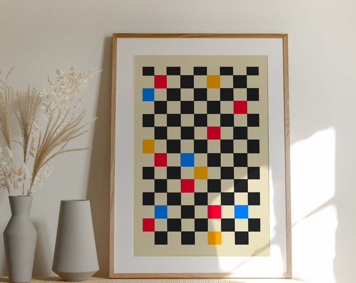 Geometric Checkerboard Primary Color Pop Abstract Grid Art Poster