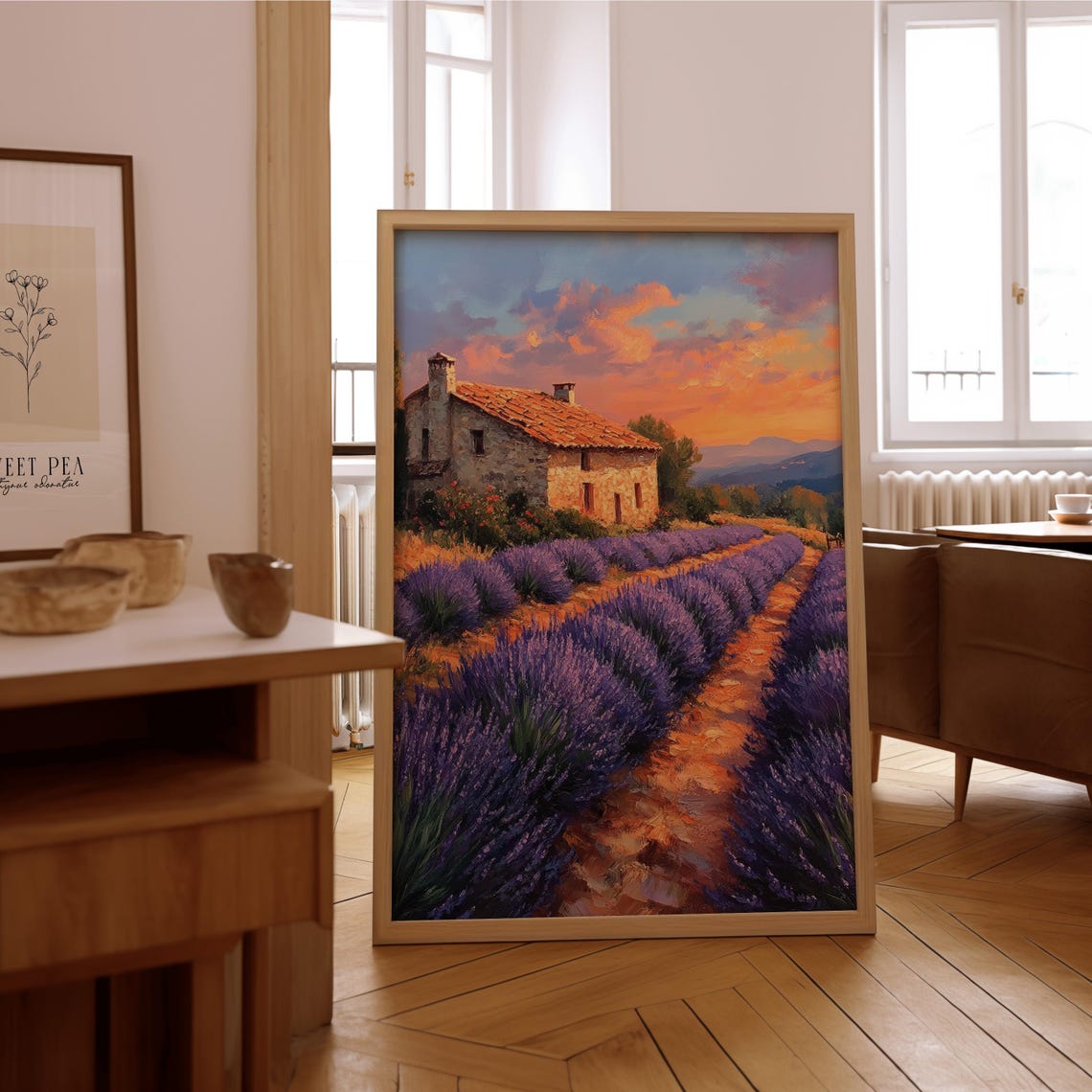 Lavender Fields Sunset Stone Farmhouse Provence Style Art Poster