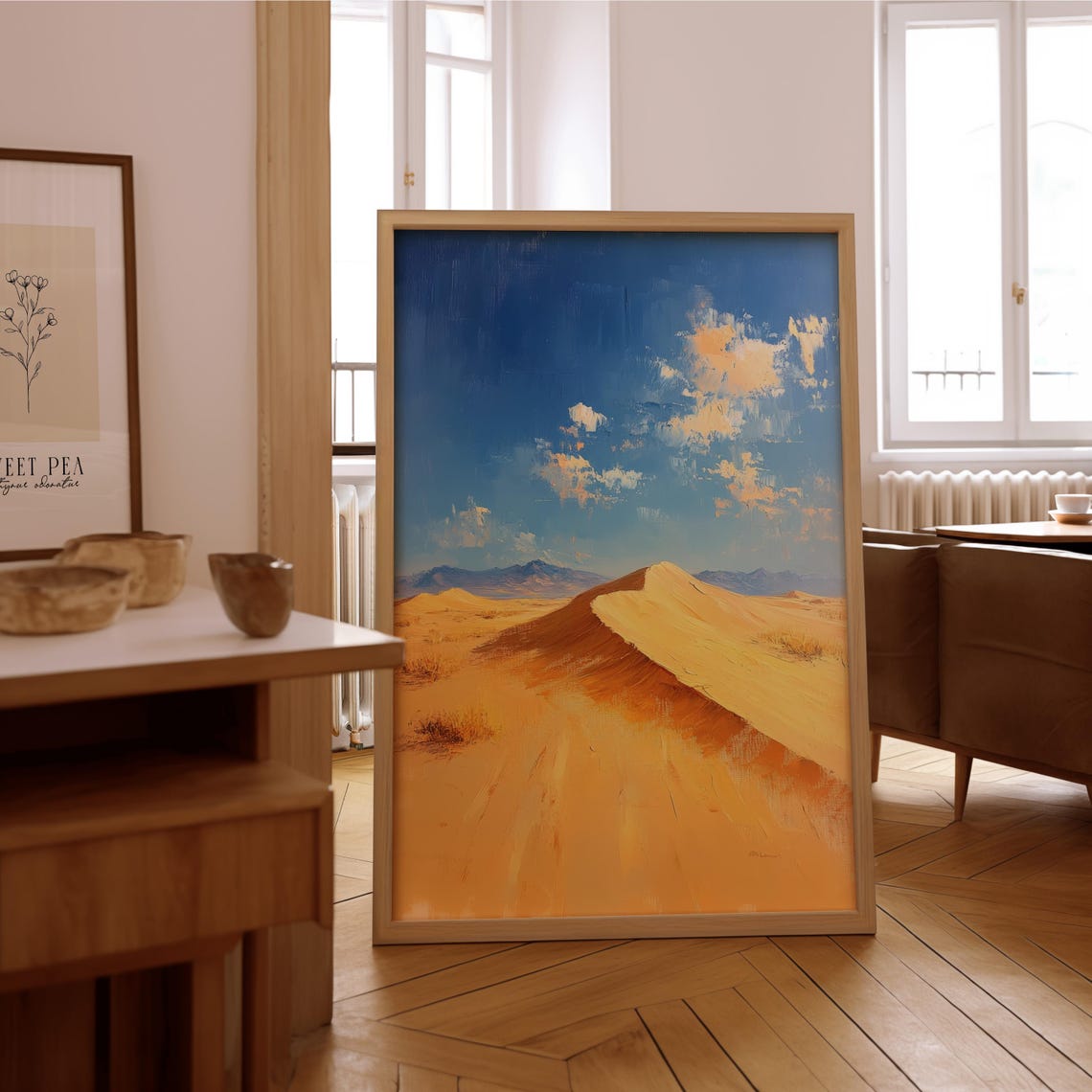 Golden Desert Dune Sand Waves Impressionist Oil Painting Poster